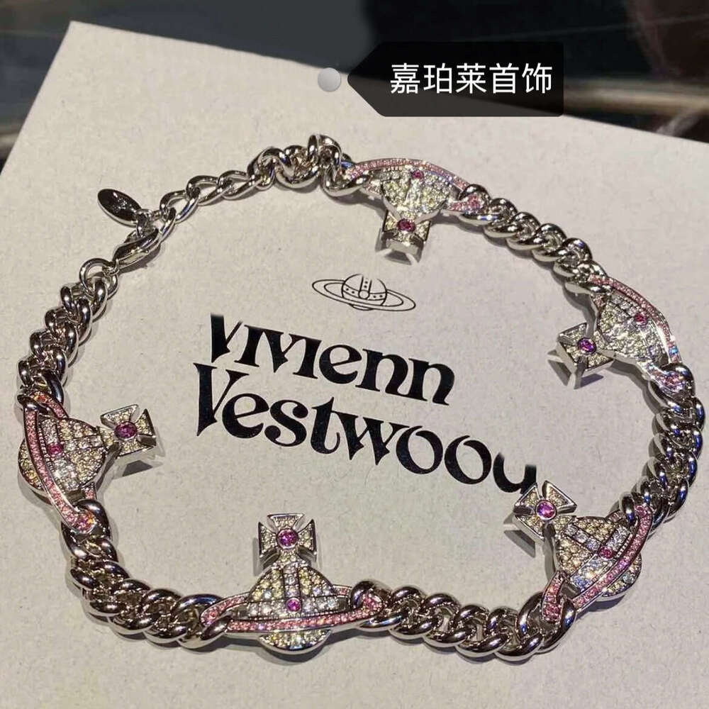 High-Quality Empress Dowager Thick Cuban Saturn Full Diamond Necklace Bracelet High-End Choker Collarbone Chain