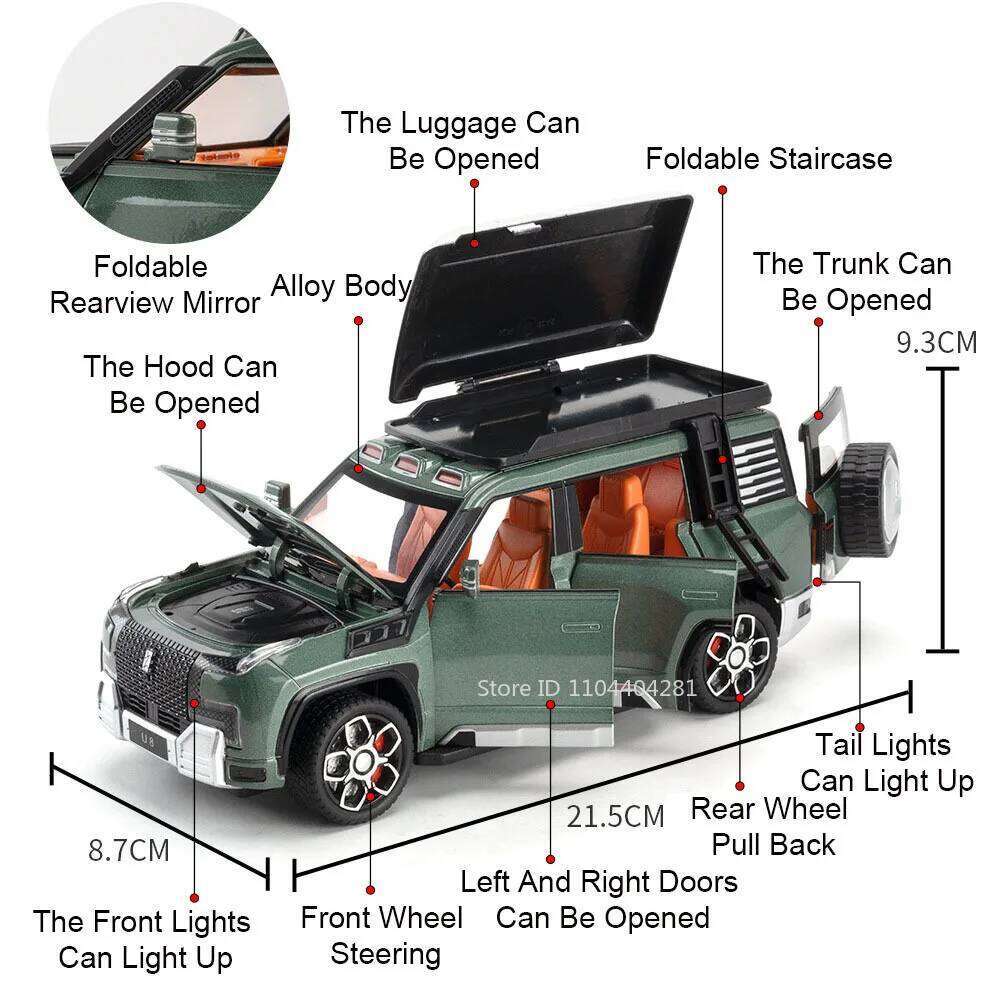 1:24 BYD Looks Up At U8 Toys Car Diecast Alloy Models Sound Light Doors Opened Front Wheel Steering Vehices Kids Festival Gifts Z260307