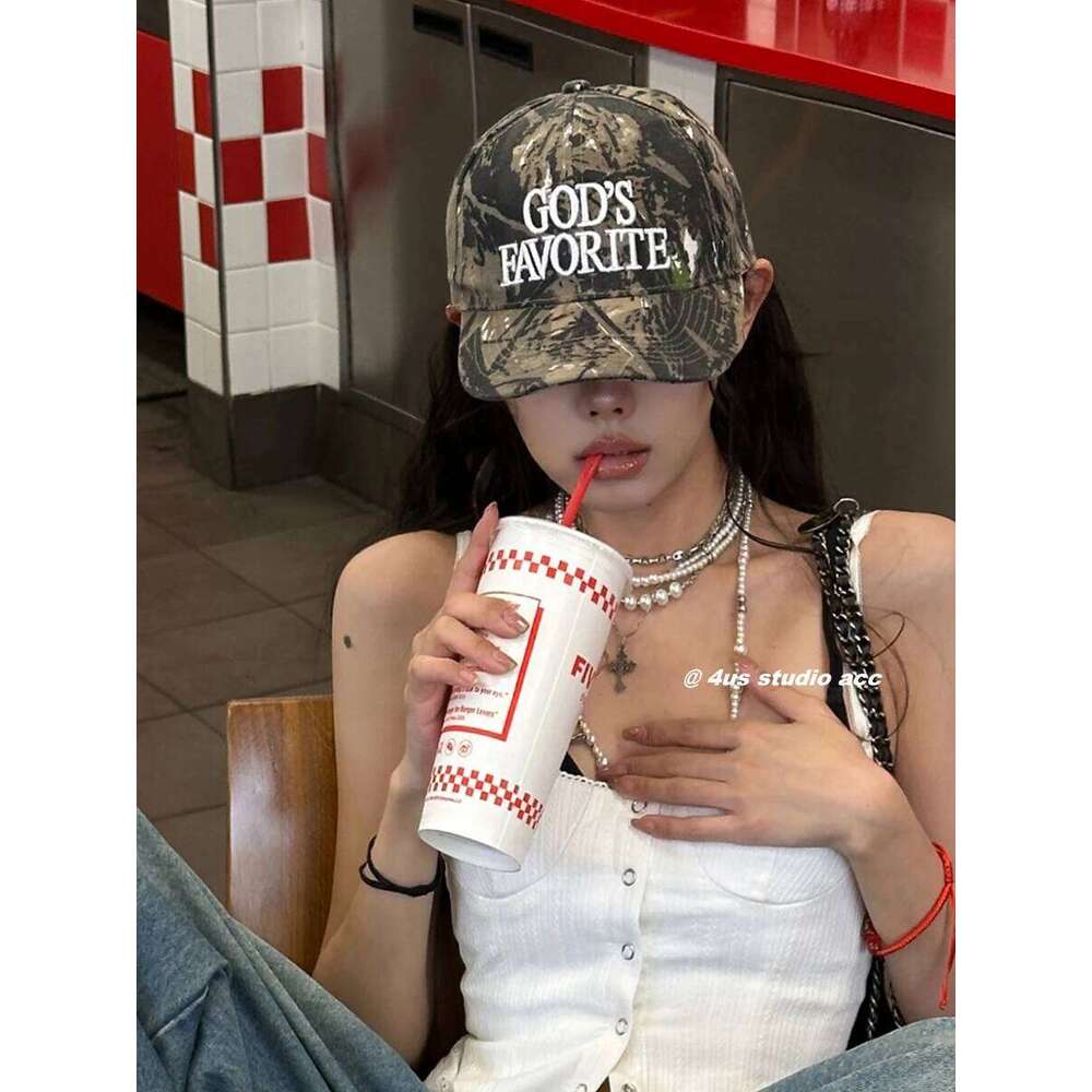 Street Tide Brand Three-Dimensional Embroidery Camouflage Baseball Female Face Little Wild Peaked Cap Y260304