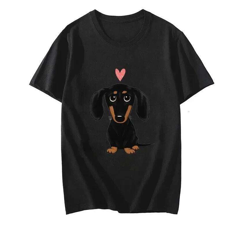 Black and Tan Dachshund with Heart Retro Y2K Funny T-Shirt Female Summer Cute Cartoon Wiener Dog Fashion Tee Top Casual Tops 2k XJ260306