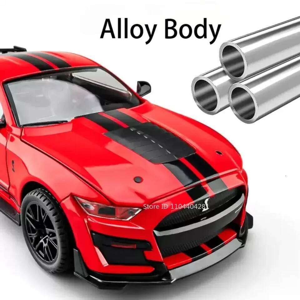 1:18 Mustang GT500 Accord Alloy Cars Diecast Models Toys 4 Doors Opened with Sound Light Pull Back Vehices Kids Birthday Present Z260306
