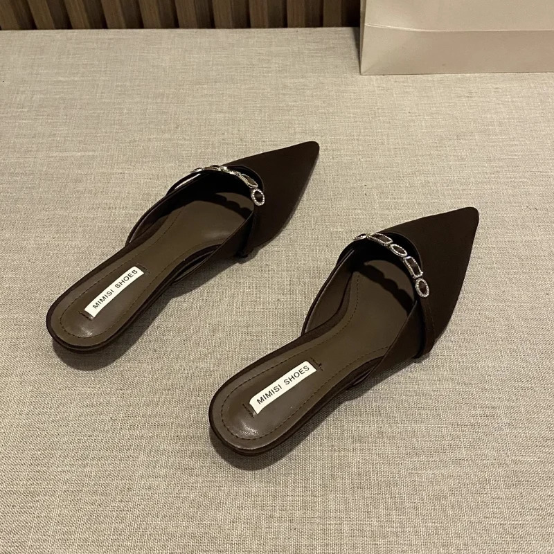 Fashion Rhinestones Ladies Heeled Slippers Sandals Shoes Female Low Heel Slides Slippers Shoes for Women Mules 260303