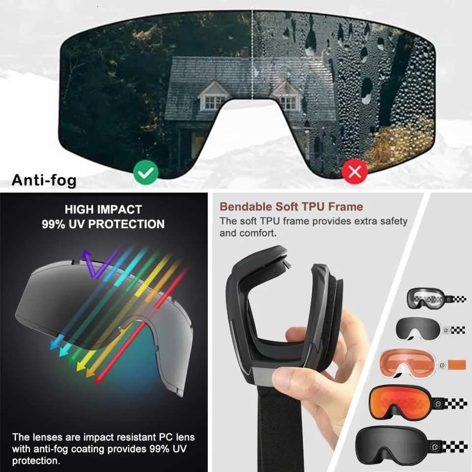BOLLFO Motorcycle Goggles Vintage Photochromic Motocross Riding Gear UV400 Anti-fog Lunette Ski Snowmobile Snowboard Glasses S260304