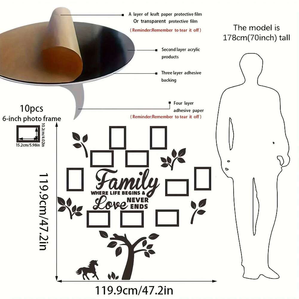 3D Acrylic Photo Frame Wall Decorations with Poster Templates Collage Gallery Family Wedding Back to School Anniversary H260306