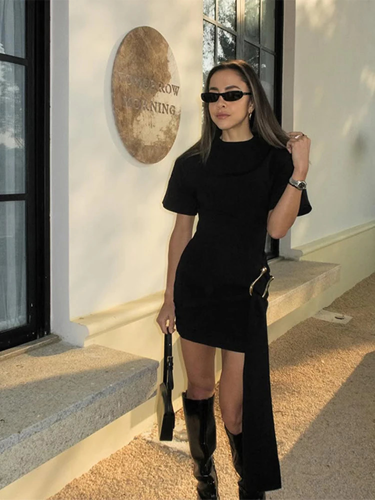 Elegant Chic Mini Dress Women Slim O Neck Short Sleeves Patchwork Ribbon Vestidos Female Spring Summer Evening Dresses Lady 260306