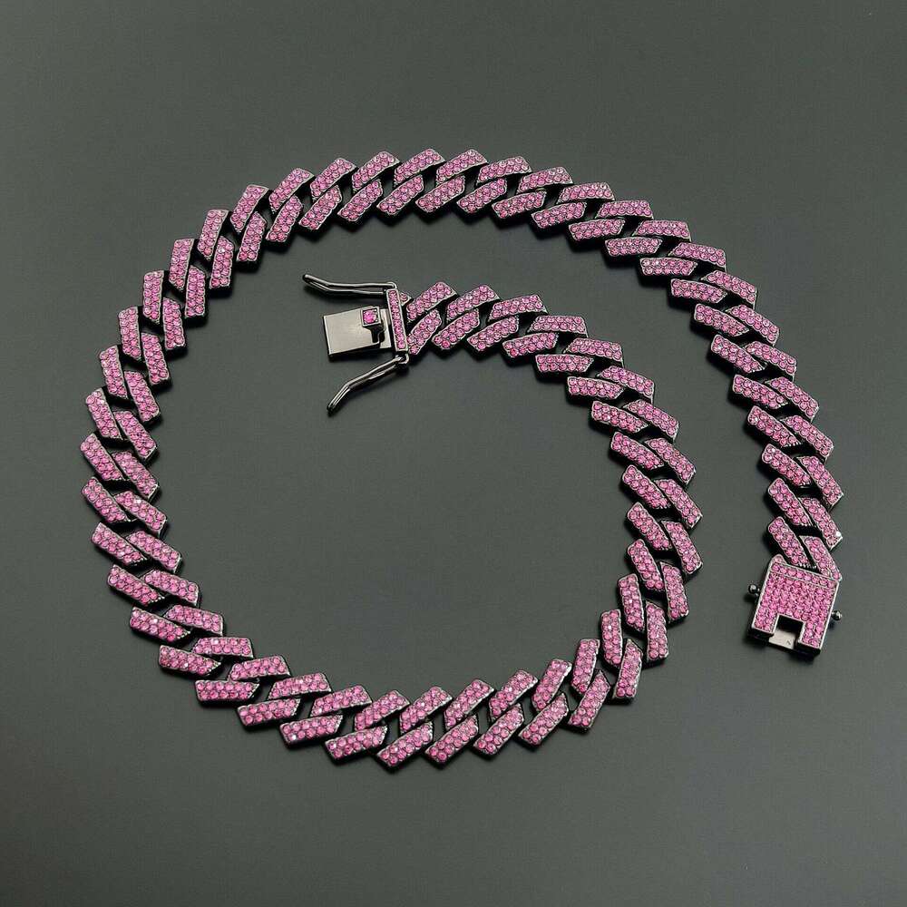 European American heavy-duty full-diamond Cuban chain in gunmetal black and purple, high-quality diamond-studded men's rap hip-hop chunky necklac