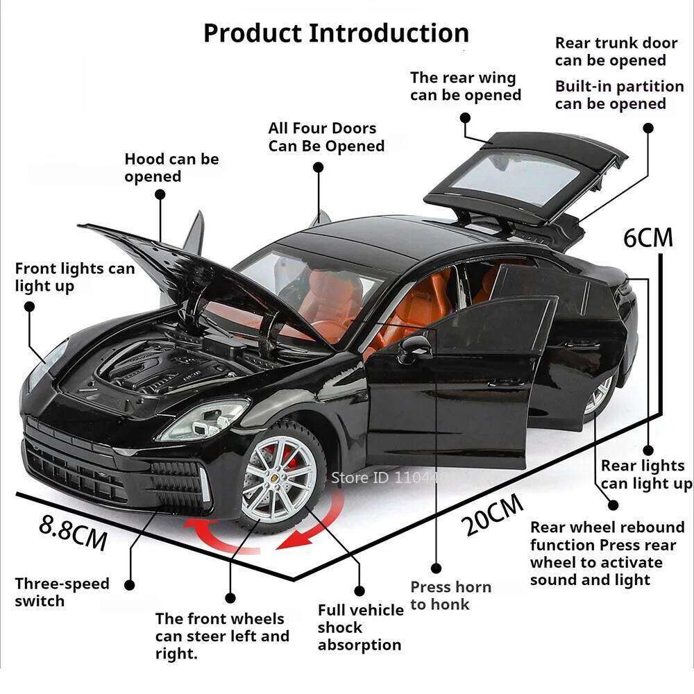 1:24 Panamera Lambor URUS Alloy Sports Car Model Diecast Toys Front Wheel Steering Sound Light Pull Back Vehice Desktop Ornament Z260306