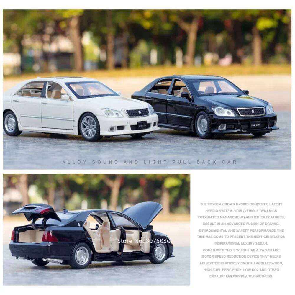 1/32 Scale Crown Toy Car Model Alloy Diecast Pull Back Sound and Light Doors Opened Simulation Toys Vehicle Models Birthday Gift Z260306