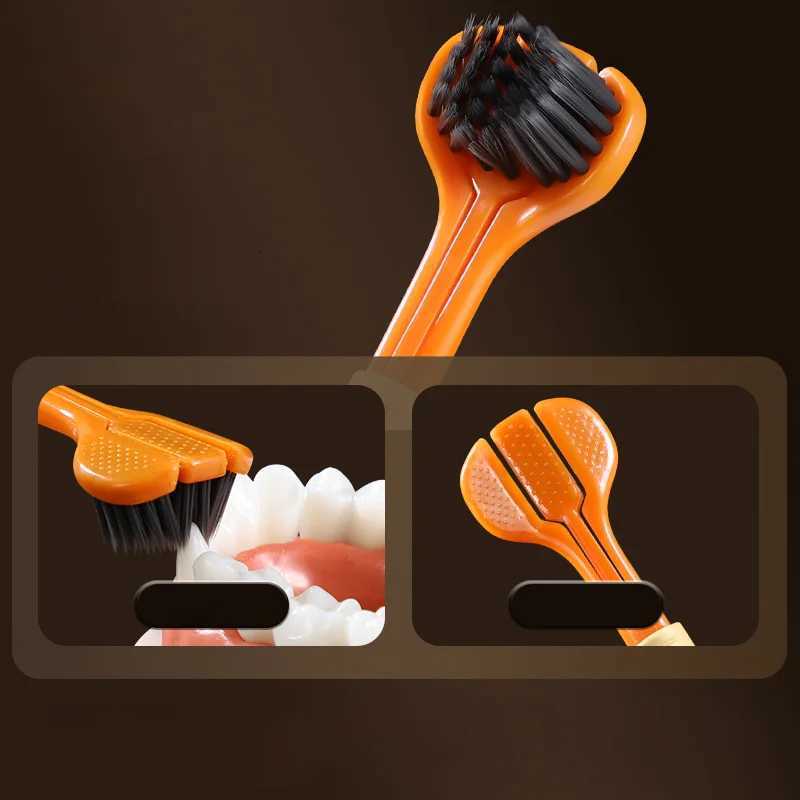 This 3-piece orange triple-head toothbrush set with ultra-fine soft bristles is ideal for adult daily home care and travel portability.T260307