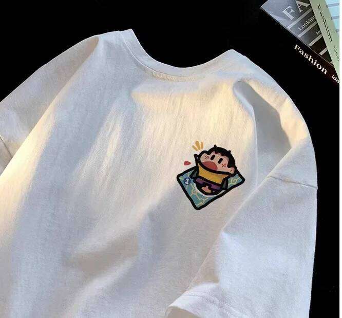 Miniso 2026 Crayon Shin-chan Printed Women Men Casual Loose Round Neck Short-sleeve T-shirt Fashionable Streetwear Clothing Top XJ260306