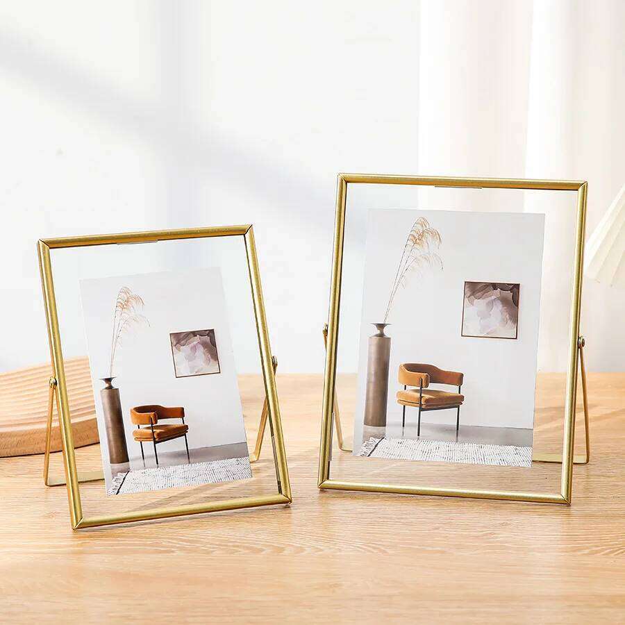 4/6Inch Metal Photo Gold Black Rectangle Acrylic Transparent Surface Folding Picture Frame for Home Desktop Decoration H260306