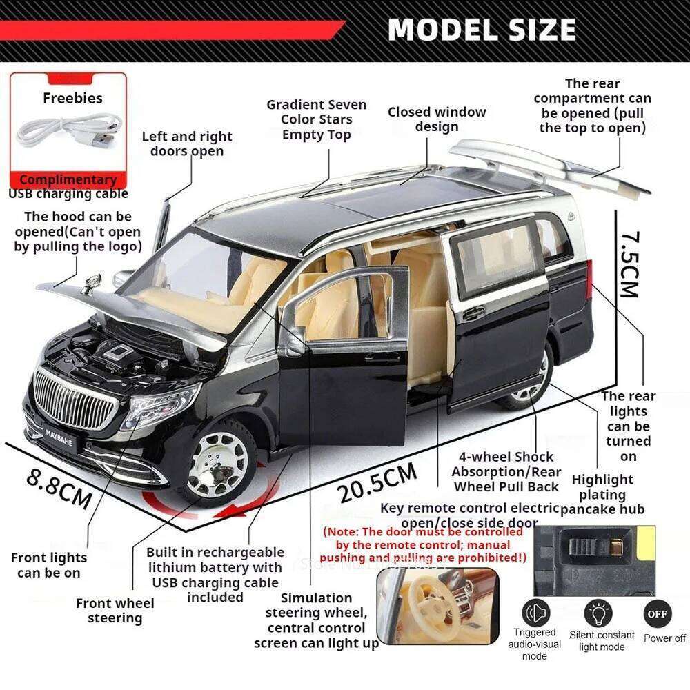 1:24 S680 VS680 Miniature Models Toys Alloy Diecast Front Wheel Steering Automatic Door Sound Light Vehices Collection Ornaments Z260306