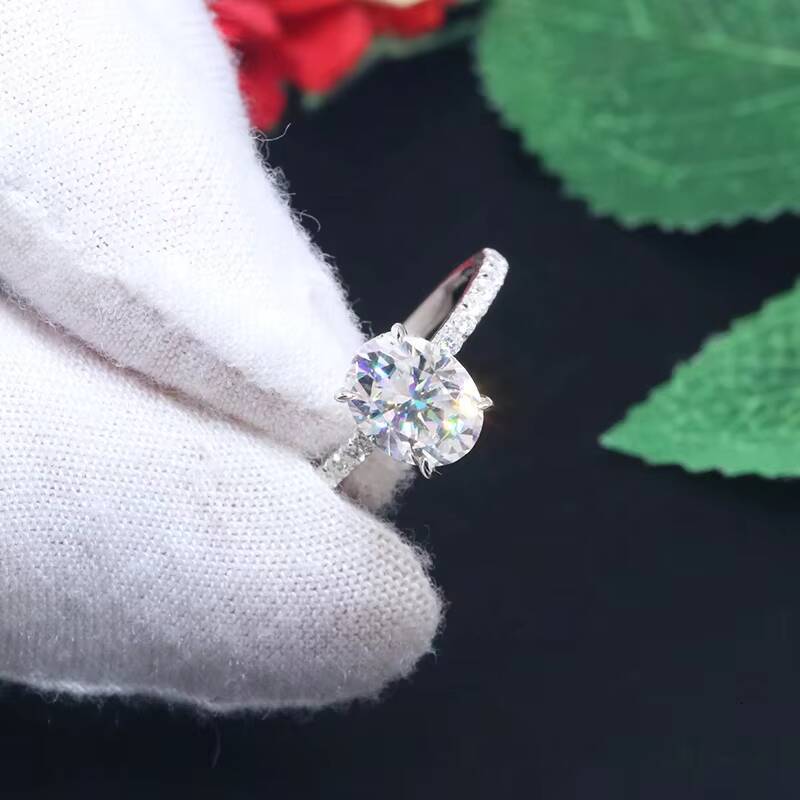 Yingma Trendy Engagement Rings with GRA Certificate 2ct Oval Gold Solitaire Moissanite Ring Hidden halo
