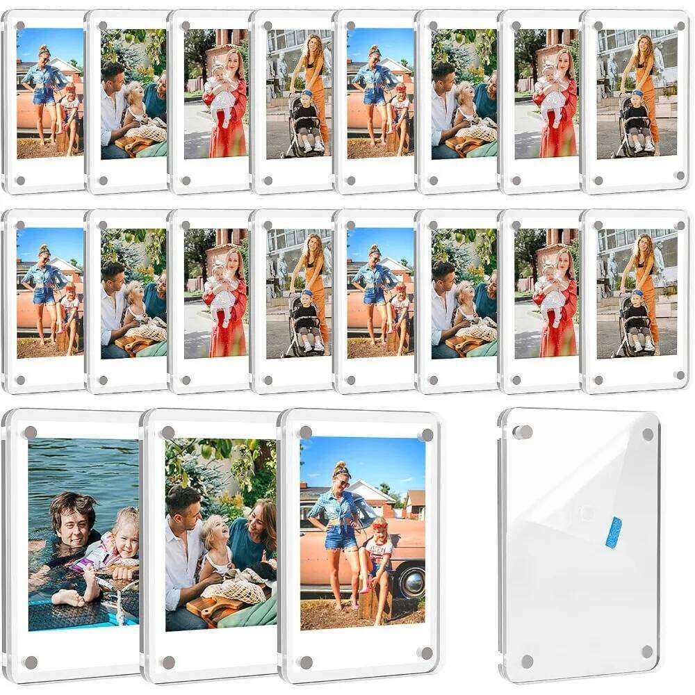 Acrylic Picture Frame 20 Pack 2.36x3.54 Inches Mini Polaroid Fridge Magnet Frames, Double Sided Clear Refrigerator Pho H260306