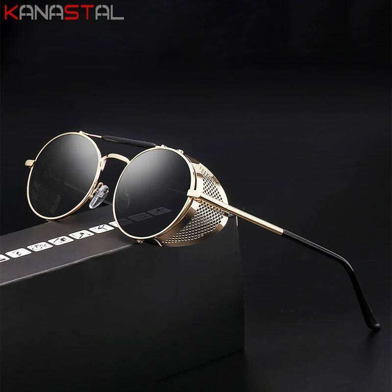 Men's UV Protection Sunglasses Steampunk Sun Glasses Retro Round Metal Frame Women Gothic Mirror Lenses Fashion Party Eyewear 26Y0302