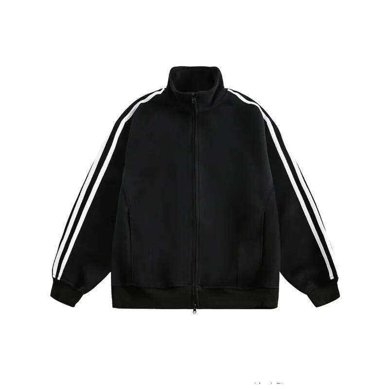 American Retro Three Bar Stand Up Collar Men's Autumn Trendy Brand Loose Double Headed Zipper Jacket Couple Cardigan