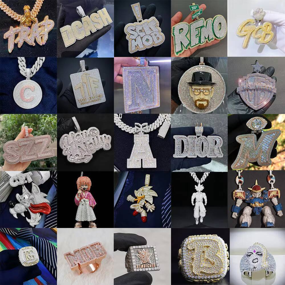 Custom 925 Sterling Silver Diamond Hip Hop Jewelry Full VVS Moissanite Iced Out Letter AD Name Pendant Bling Necklace