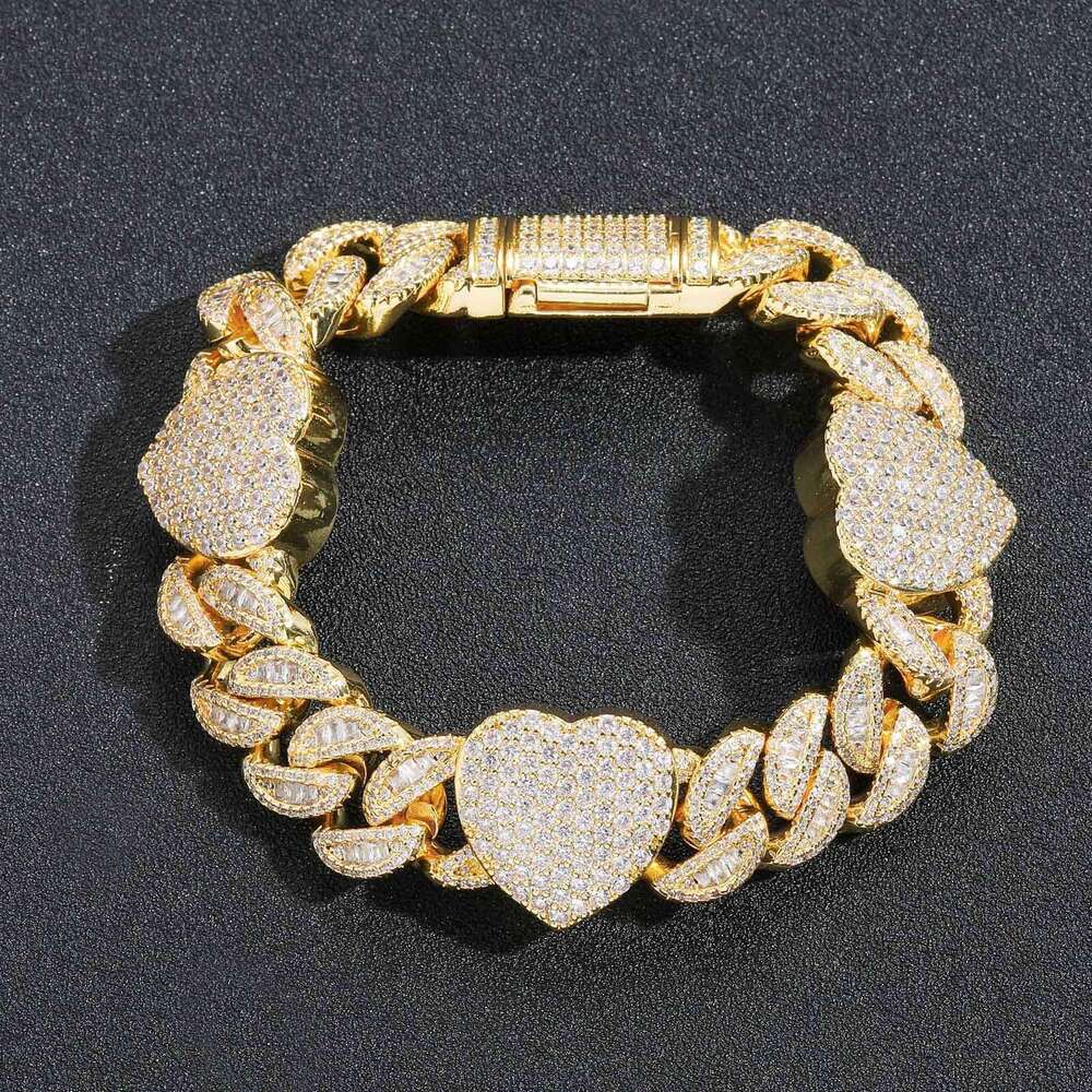 Niche cross-border new 15mm geometric heart Cuban chain personalized trendy men's bracelet, light luxury high-quality accessory