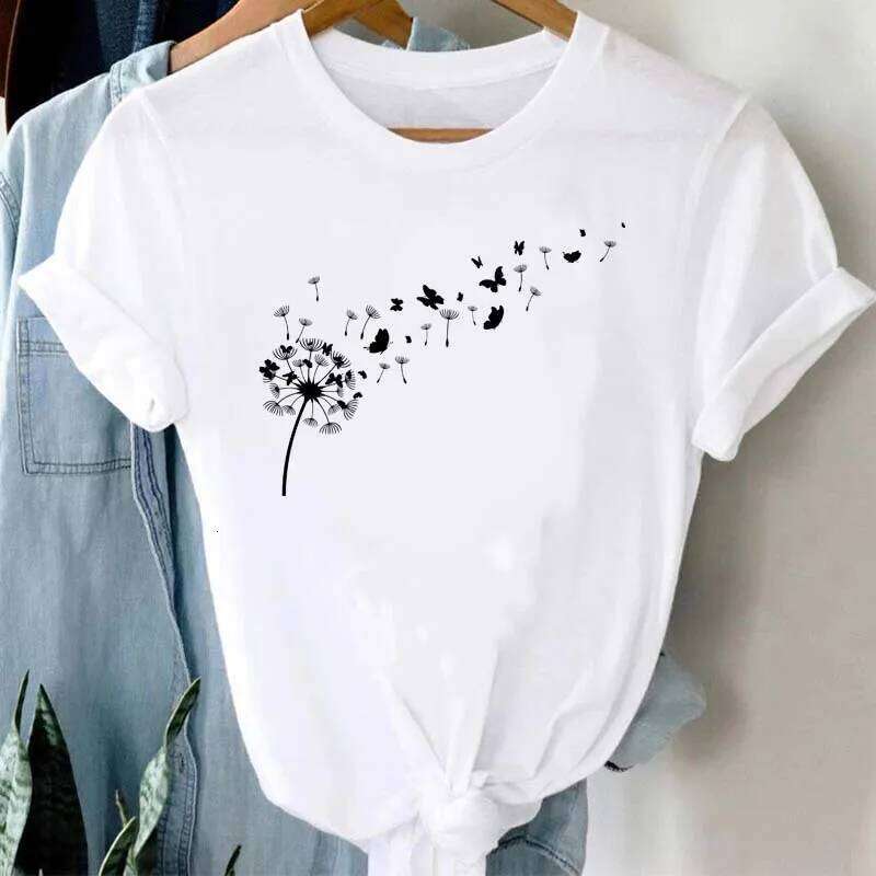 Maycaur Women Graphic Cartoon Dandelion Short Sleeve Ladies Print Clothes Lady Tees Tops Female Womens T Shirt XJ260306