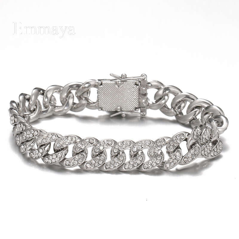 Cross-border European and American hip-hop zircon bracelet, 12mm double-row full-diamond Cuban chain, real gold-plated, high-quality men's bracel
