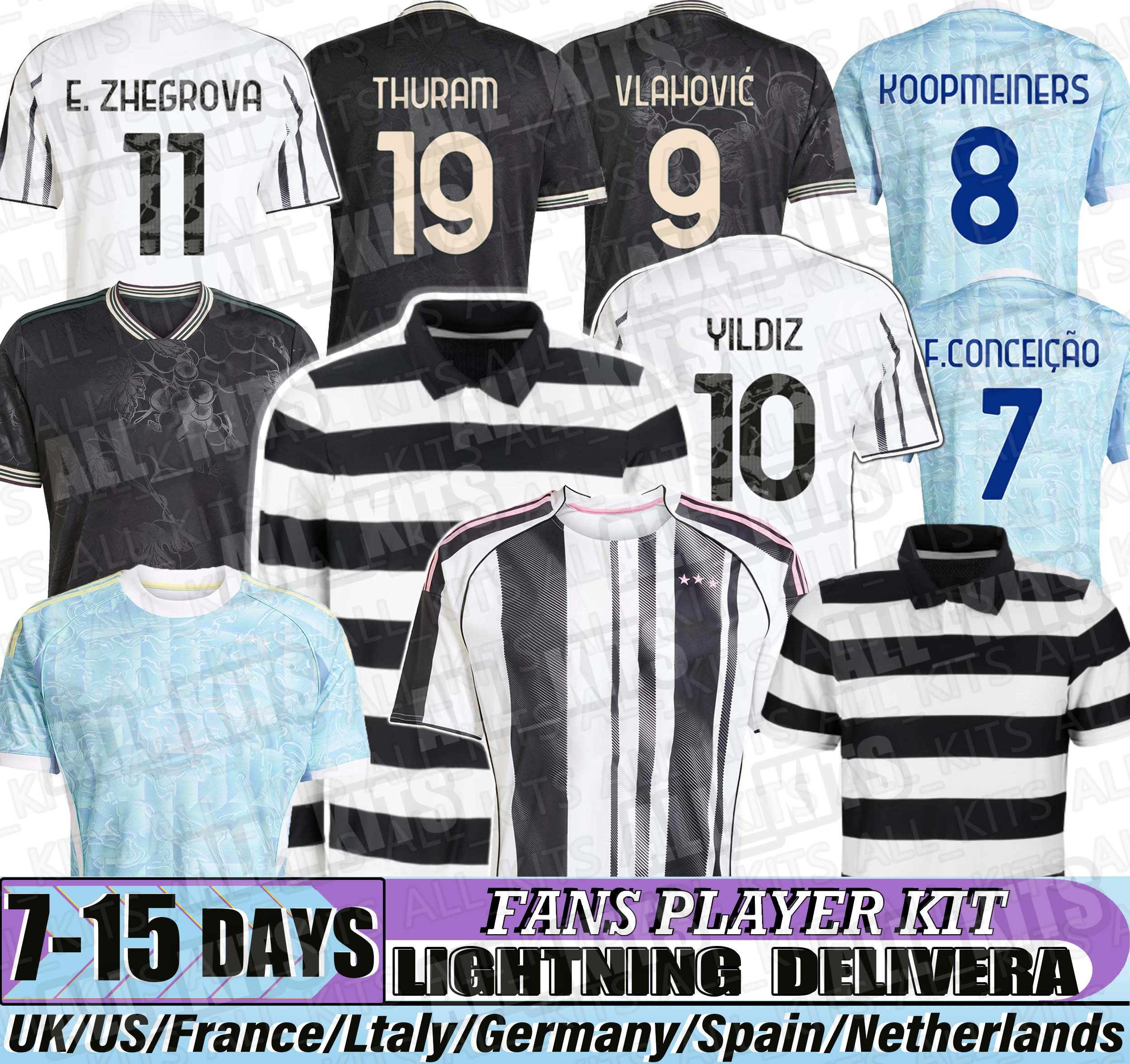 25 26 juventues jersey Thuram Koopmeiners Vlahovic jersey maglia David football shirt Locatelli Bremer F.Conceicao 2026 maglia adp Yildiz jersey men XXXL 4XL kid kit