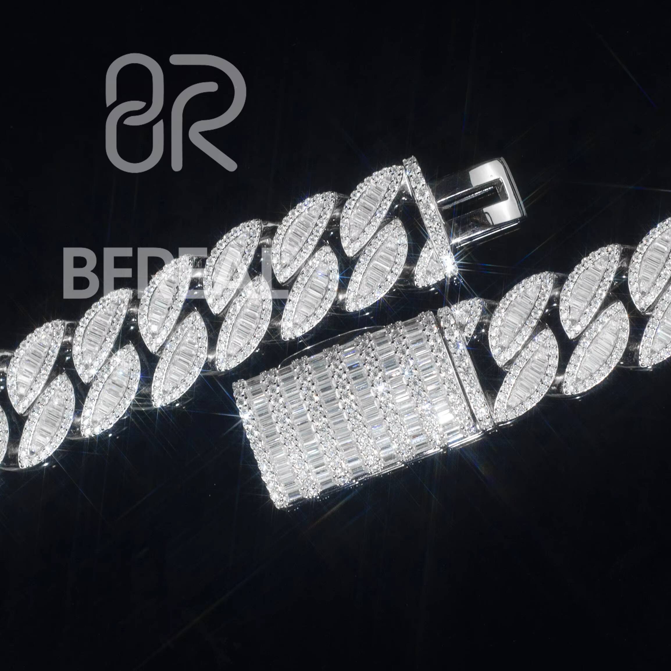 Custom Baguette Moissanite Cuban Link Bracelet Chain Men Hip Hop Style Iced Out 925 Silver VVS Diamonds Necklace Fine Jewelry