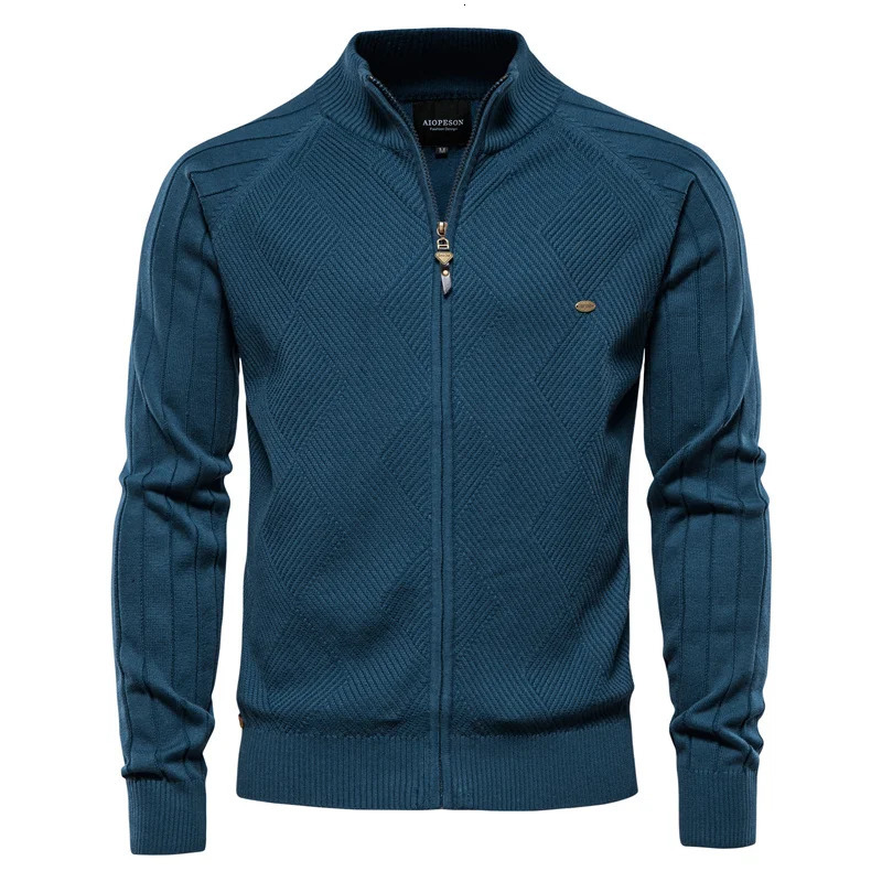 AIOPESON Argyle Solid Color Cardigan Men Casual Quality Zipper Cotton Winter Mens Sweaters Fashion Basic Cardigans for Men 260306