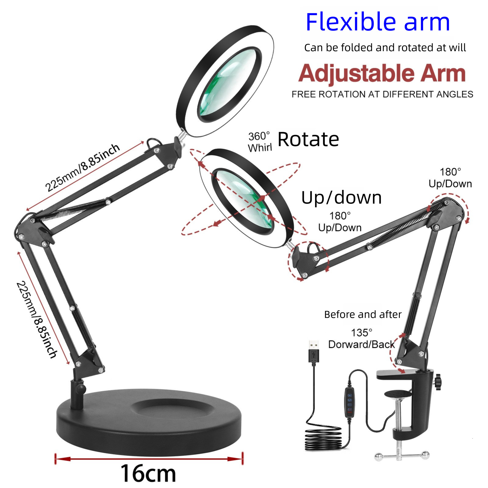 Free Shipping Long-Arm Foldable Desktop Magnifying Glass Lamp Welding, Repairs, Jewelry Appraisal, Beauty, Manicure, And Reading For The Elderly