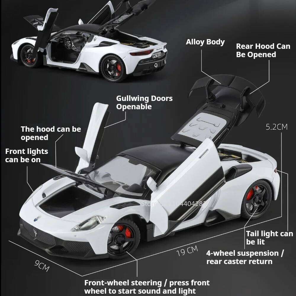 1:24 GT2 Valkyrie Diecast Alloy Model Toy Sportscar Front Wheel Steering Doors Opened with Sound Light Vehice Kid Christmas Gift Z260306