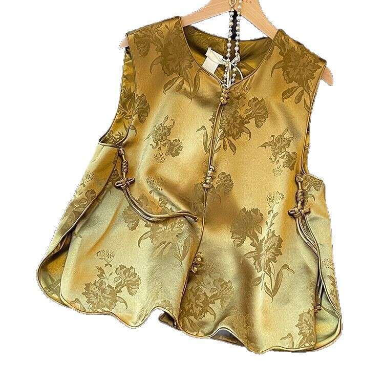 Mardi Hefxessdr New Chinese-style high-end jacquard for women 2025 new model gold High-end retro sleeveless vest top