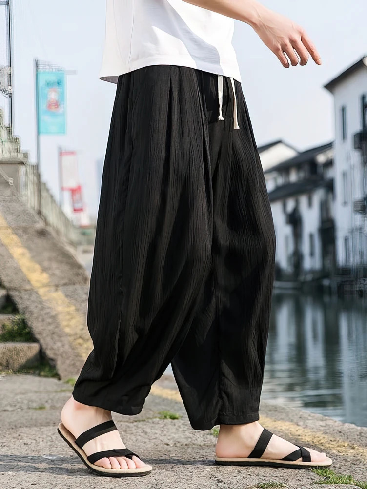 Ice Silk Casual Linen Pants Men Oversize Chinese Summer Wide leg Baggy Sweatpants Male Outdoor Sport Harem Trousers 260306