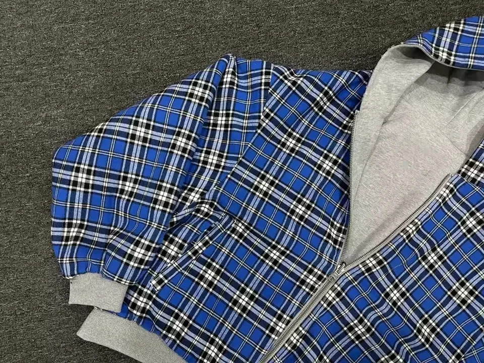 Y2K Grey Reversible Sweatshirt Harajuku Vintage Plaid Graphic Zipper Hoodie Gothic Casual Oversized Hoodie Mens Womens Clothes 260304