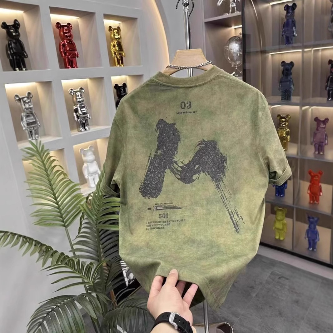 Luxury Brand Designer Clothes 2025 Summer New Washed Printed Letter Versatile Short Sleeve T-Shirt Men Hong Kong Style Trendy Ins Casual Loose Top