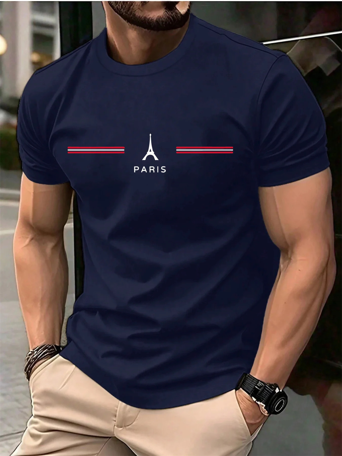 Mens 100 pure cotton summer loose oversized casual Paris letter printed sports round neck short sleeved Tshirt top 260302