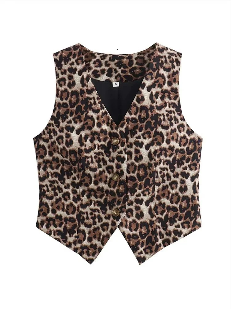 Womens Vest Fashion Leopard Summer VNeck Singlebreasted Top Ladies Casual Cropped Sleeveless Coat In Vests 260306