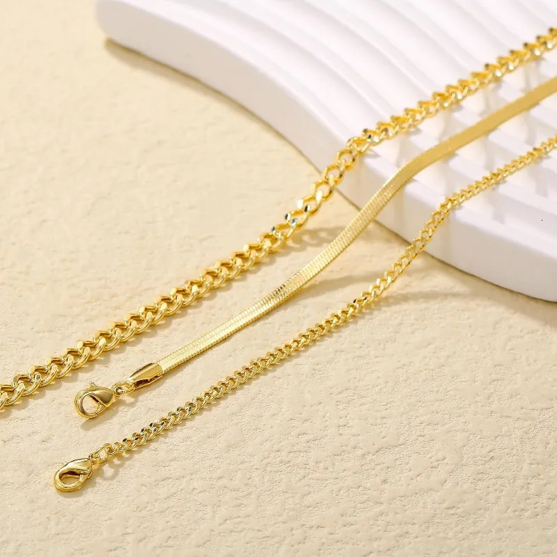Waterproof Ankle Bracelets for Women Girls 14K Gold Plated STAINLESS STEEL Cuban Link Figaro Rope Snake Anklets Foot Jewelry 260304