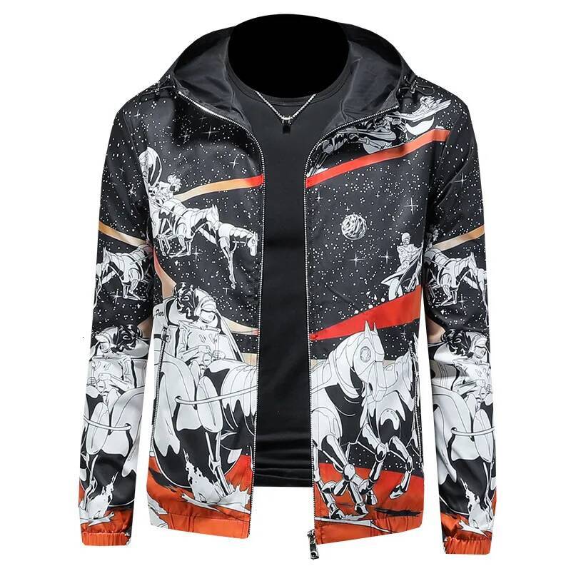 Minglu Allover Printed Hooded Casual Men's Jackets High Quality Spring Autumn Zipper Male Coats Plus Size 5XL Man Outerwear