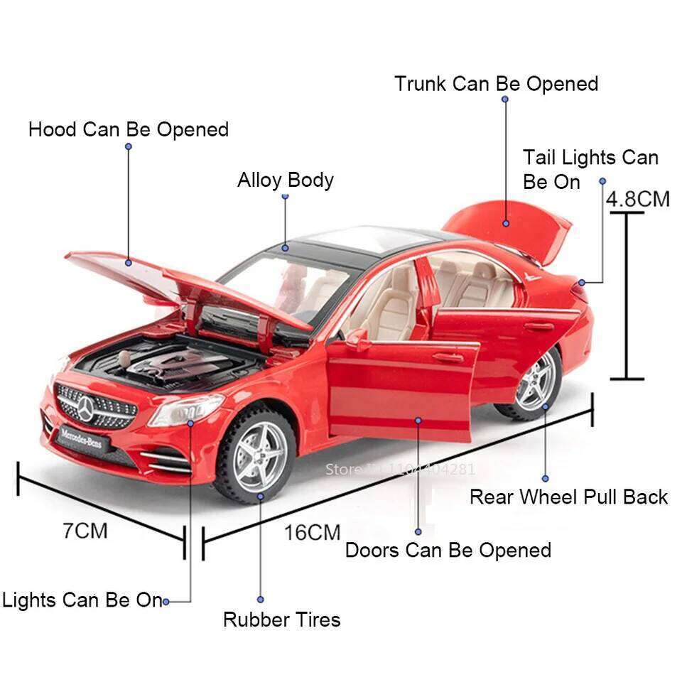 1:32 C260L E300L Alloy Diecast Model Toy Car 6 Doors Opened Sound Light Pull Back Rubber Tires Miniature Vehice for Kids Present Z260306