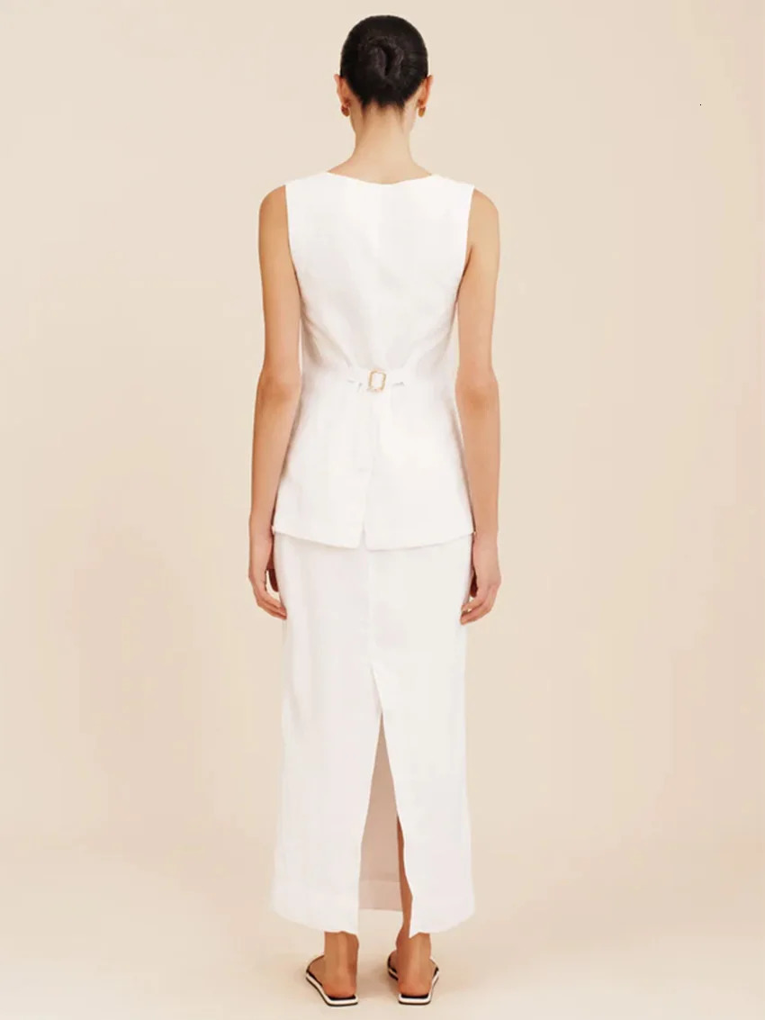 Parc Fee Summer Slim White Cotton Womens Two Pieces Set Fashion Sleeveless Tank Top With High Waist Long Skirt Female 260306