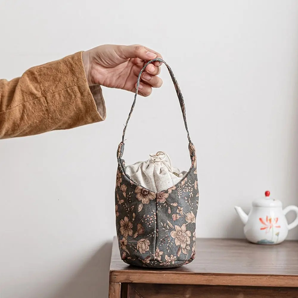 Chinese Style Embroidered Handbag Cotton Tea Tools Storage Bag Small Item Pouch Cheongsam Accessories 260307