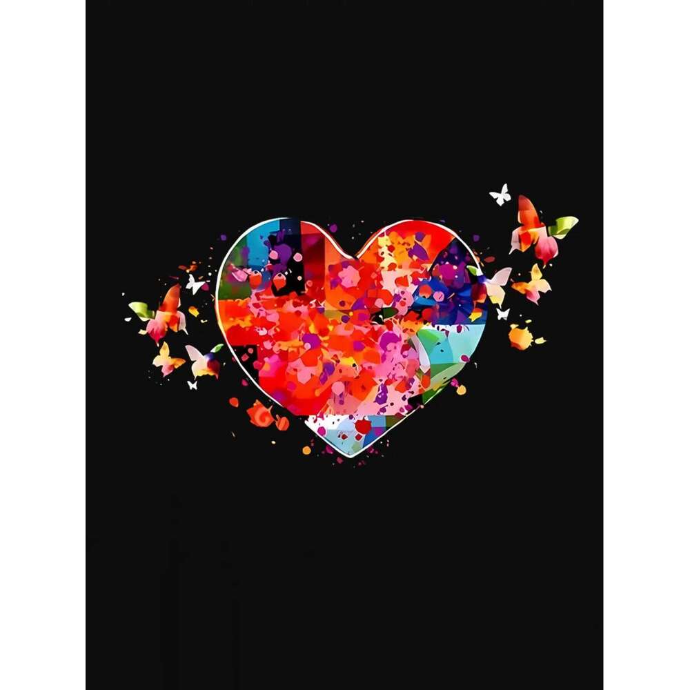 Women's Heart-Shaped Butterfly Graphic Crew Neck T-Shirt Casual Fashion Top for All Seasons XJ260306 XJ260306