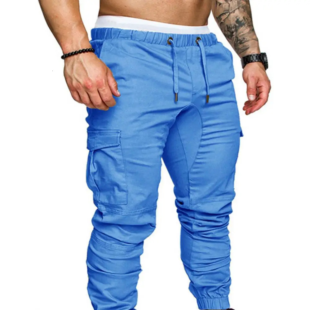 Men Casual Solid Color Pockets Waist Drawstring Ankle Tied Skinny Cargo Pants Work Trousers Outdoor Hiking Joggers Pant 260305