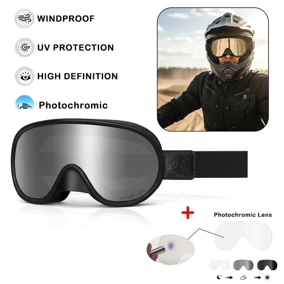 BOLLFO Photochromic Motorcycle Riding Glasses Goggles Vintage Day Night UV400 Dust Proof Dirt Bike ATV Motocross Eyewear Lunette S260304