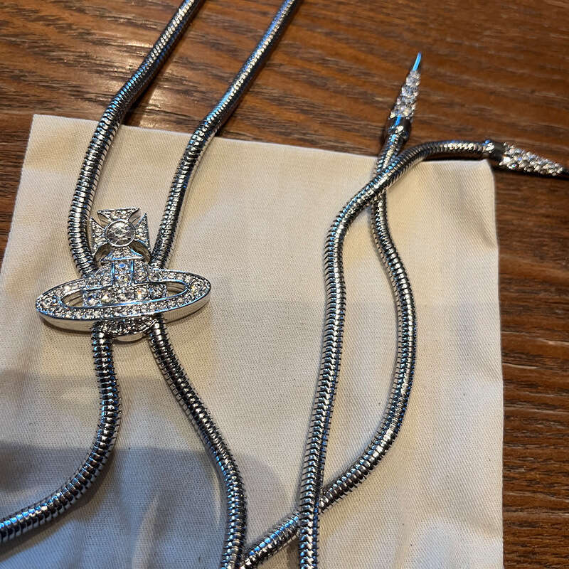 High-quality Empress of the West magnetic full-diamond Saturn tie-knot necklace, Cuban snake chain, European and American style, unisex