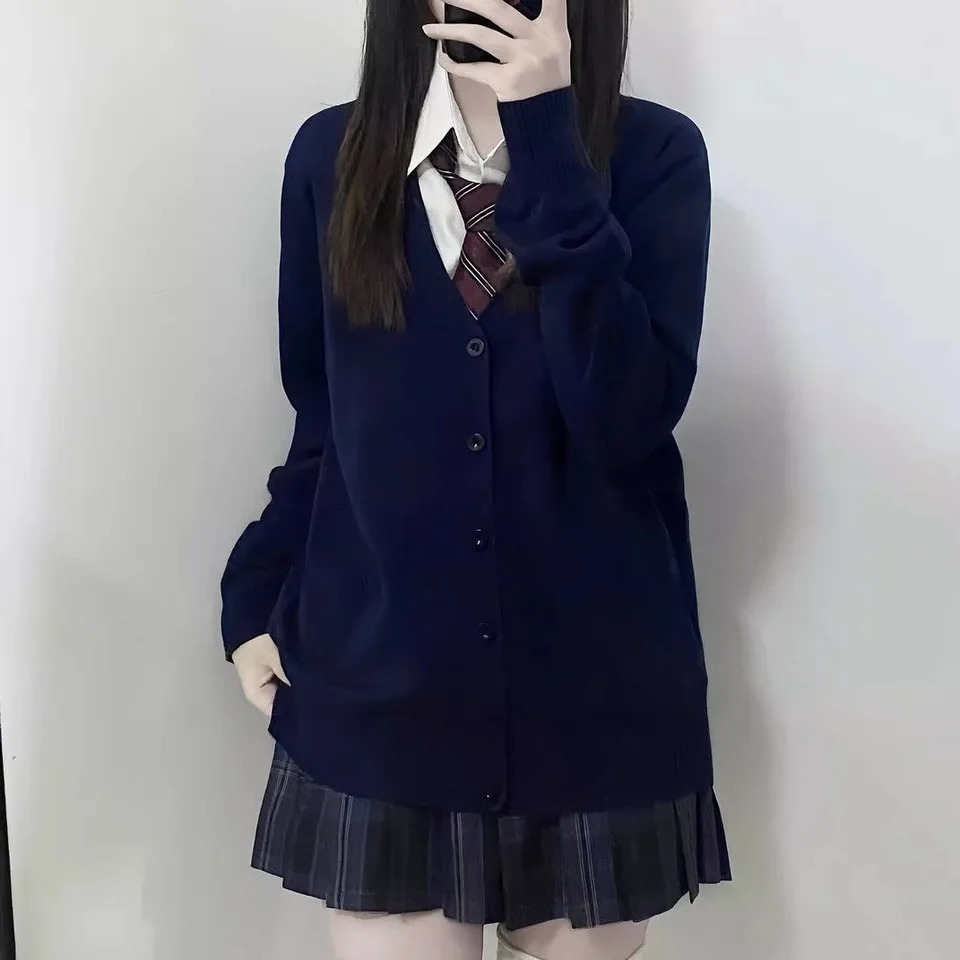Japanese fashion solid color V-neck knitted sweateroriginal JK uniform cardigan topautumn and winter womens cotton sweater 260305
