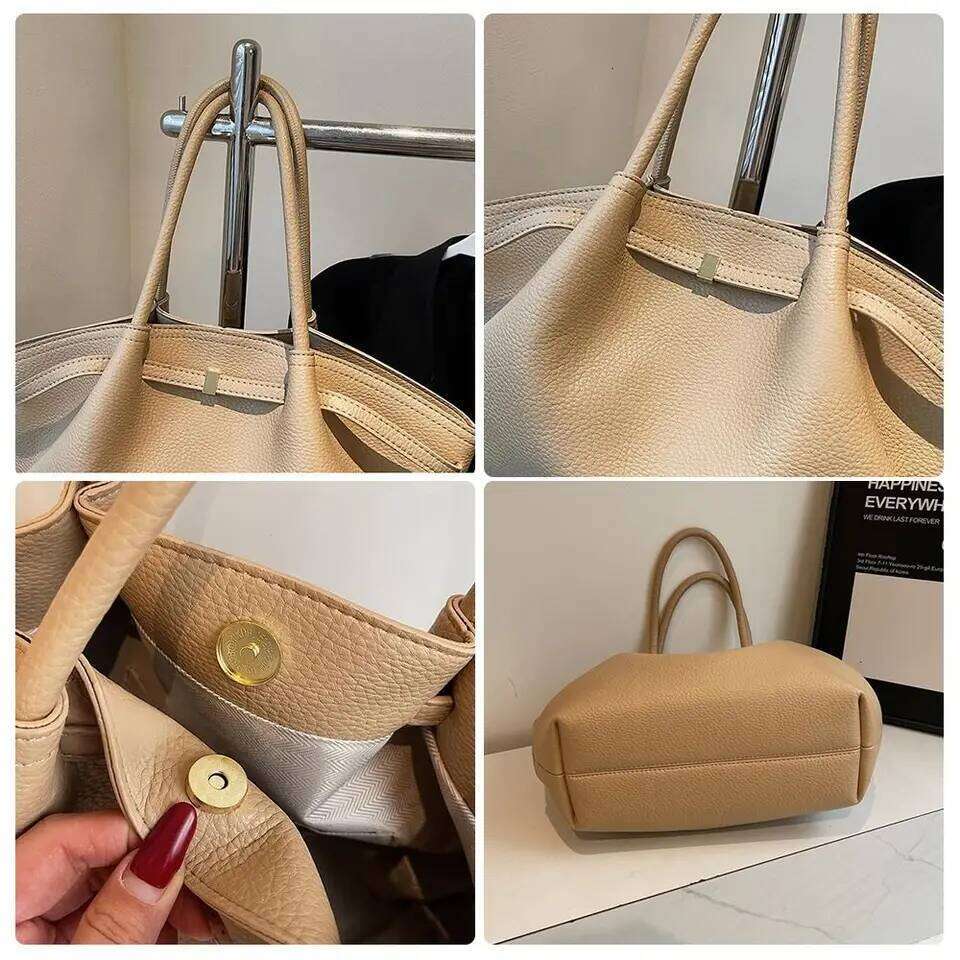 Luxury Lychee Pattern Underarm Shoulder Bags PU Leather Solid Color Women's Handbags Large Capacity Tote Bag Travel Xiu Lai Si