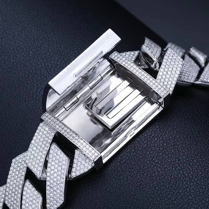 Xs Big Guy Heavy Chain 27mm 925 Sterling Silver Hand Set 5 Rows Vvs Moissanite Iced Out Cuban Link Chain Necklace for Men