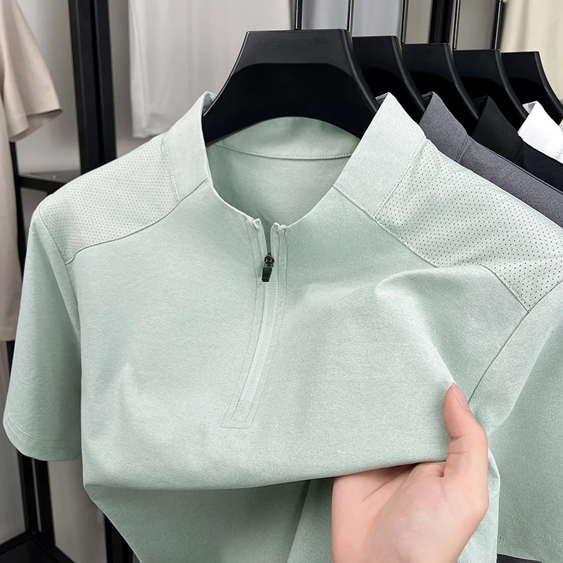 Summer Style Short-Sleeved T-Shirt for Men Casual Moisture-Wicking Quick-Drying Half-Zip Fashionable Breathable Mens Wear 260304