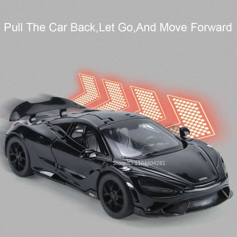 1:32 765LT 720S Alloy Diecast Car Miniature Model Toys Rubber Tires Doors Opened Sound Light Pull Back Vehice Ornaments Boy Gift Z260306