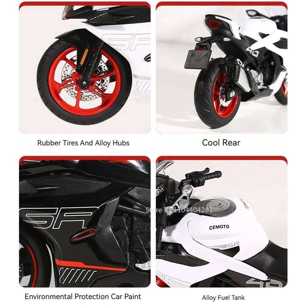 1:12 CFMOTO Spring Breeze 450SR Alloy R NineT Motorcycle Model Toy Car Front Wheel Steering with Light Motor Boy's Birthday Gift Z260306